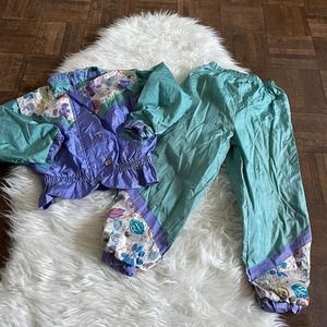 VTG Jordache Girls 5/6 Windbreaker Jacket Pants Track Suit 2 Piece Color Block